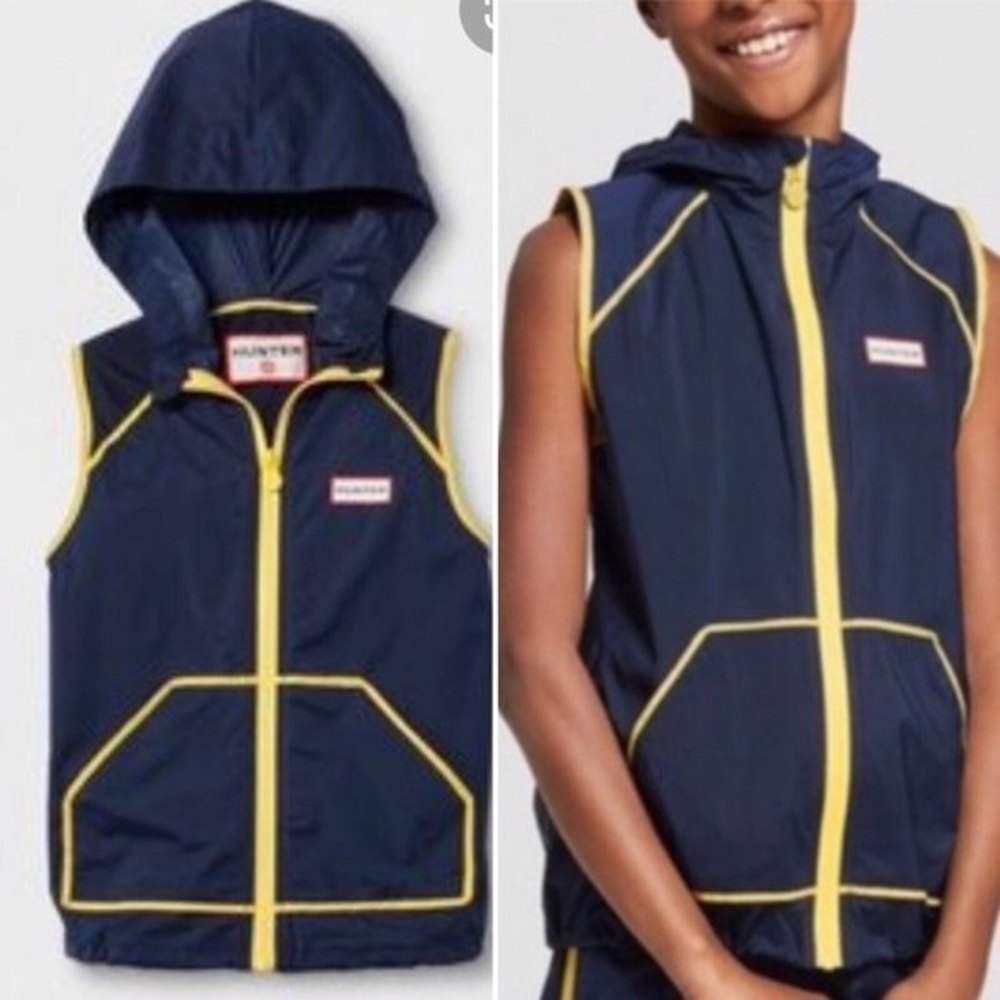 NWT~Hunter for Target~Blue Hooded Windbreaker Vest~ Zip Front~Girls Sz L (10-12)